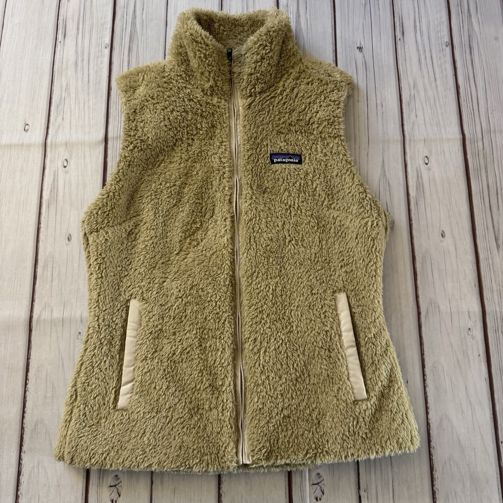 Patagonia Los Gatos Vest‎ Womens Medium Tan Sherpa Fleece Soft Warm Full Zip
